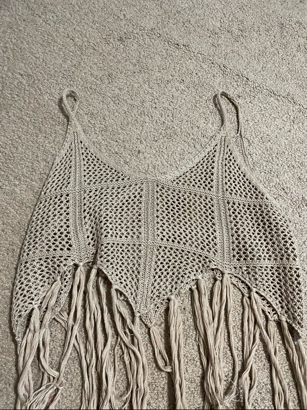 Crochet Fringe Crop Top in Light Beige size Small - Picture 3 of 6